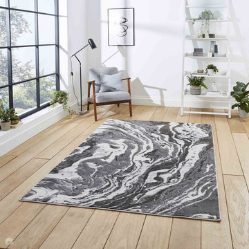 Apollo GR584 Modern Abstract Distressed Marble Metallic Shimmer High-Density Textured Low Profile Short-Pile Grey/Cream Rug-Think Rugs-Rug Love - The Most Loved Rug Store